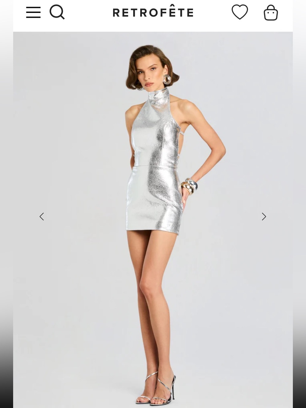 Retrofete Silver Metallic Halter Mini Roxy Dress NWT - Picture 4 of 8